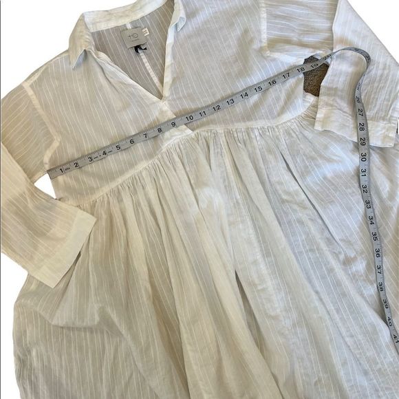 HD White Empire Waist Collared Loose Fit Long Tunic Blouse 6 - Picture 6 of 9